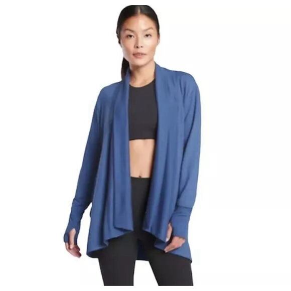 Athleta Pranayama Wrap Cardigan Womens Size Small Blue Open Front Modal Sweater - Picture 1 of 10